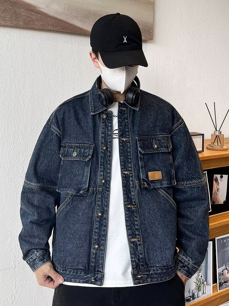 Denim Jacket Washed Tooling Multi-Bag Loose All-Match - Image 1